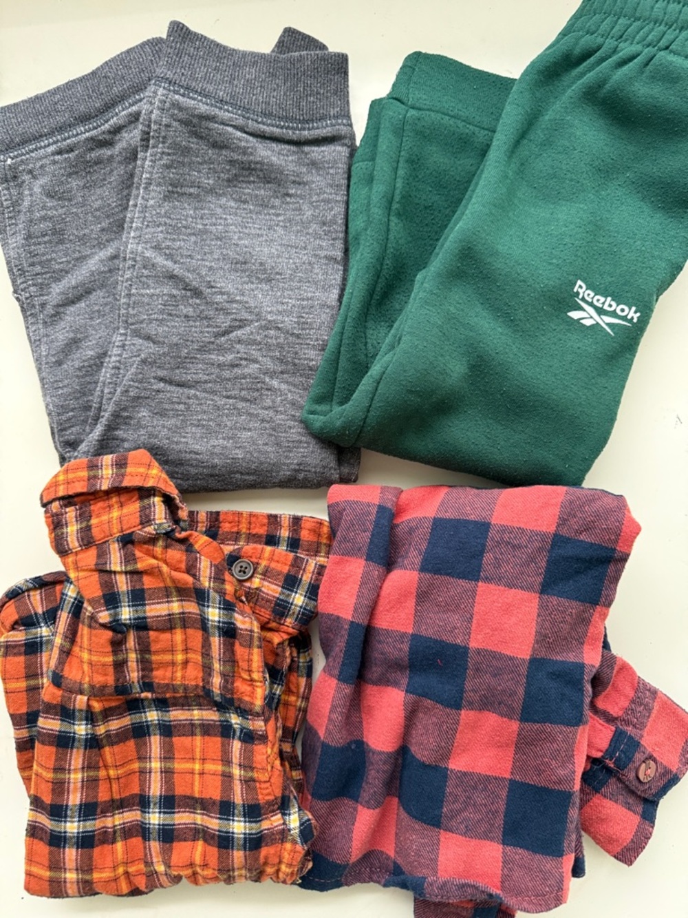 Boys Bundle 2T 4T Reebok Forest Green Fleece Joggers Flannel Long Sleeves
